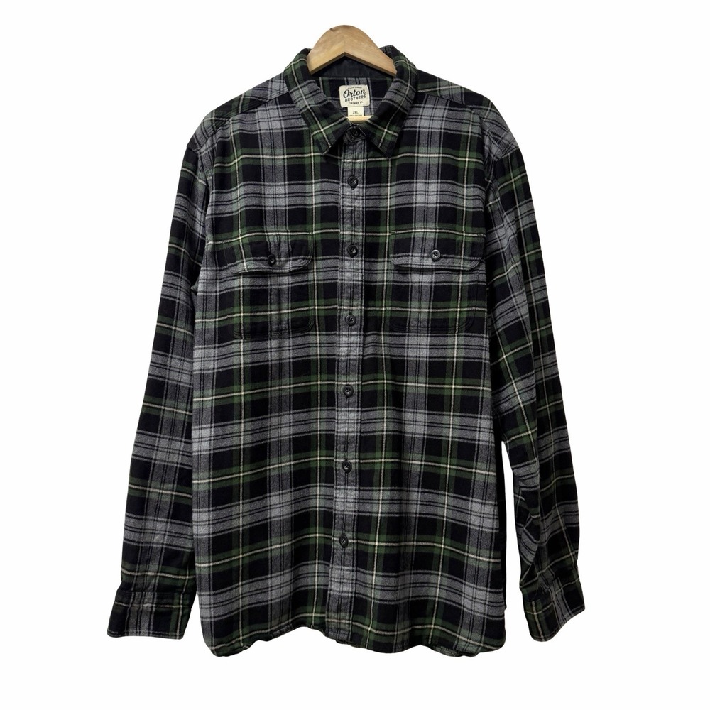Orton Brothers Plaid Cotton Flannel Button Up Shirt Mens Size 2XL Black Country